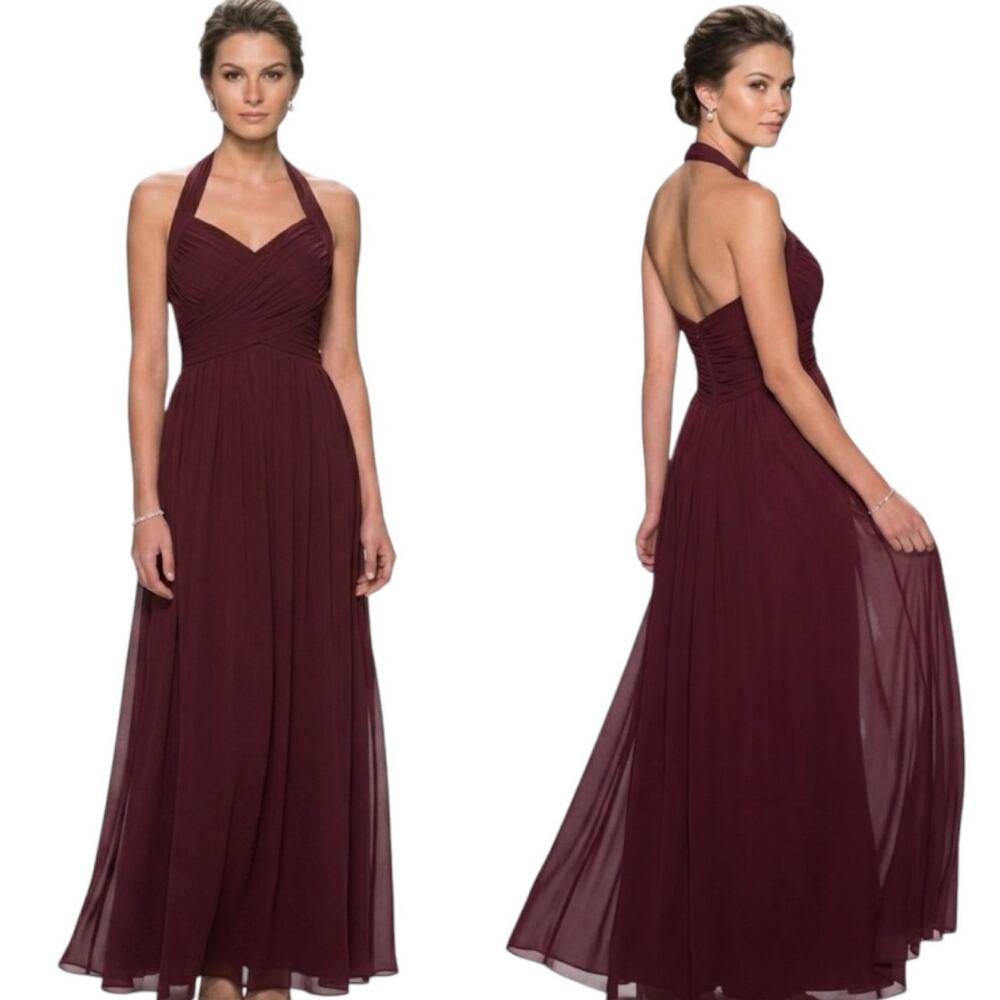 Bill Levkoff Halter Style Backless Gown Maxi Dress Wine Burgundy Size 8